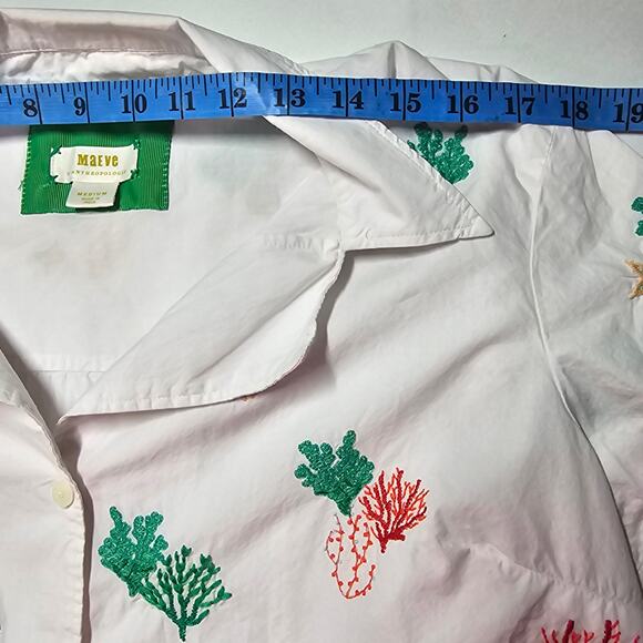 Maeve by Anthropologie Short Sleeve Embroidered Cropped Surf Shirt Size M - Picture 10 of 13